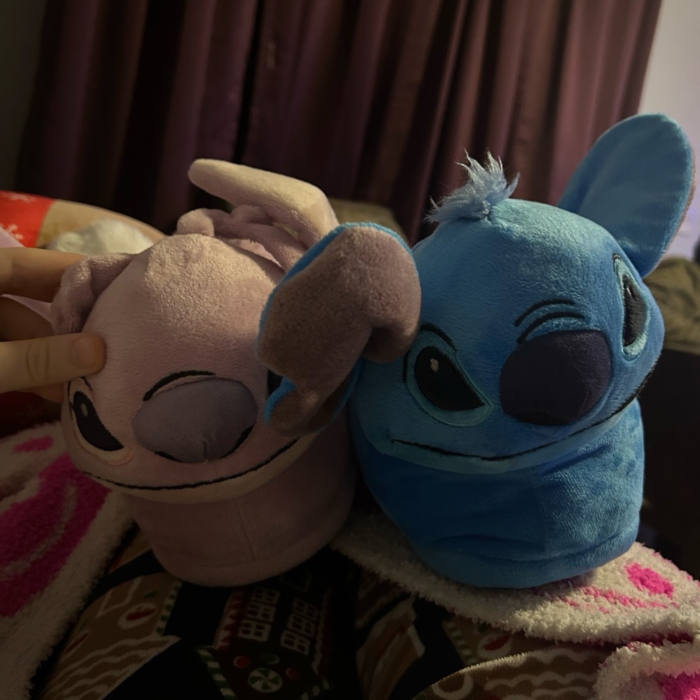 NWOT! Disney Stitch and Angel Plush slippers - Blue and light purple